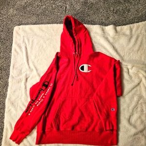 Men's Vintage 90s Champion Reverse Weave Hoodie X-Large Red Logo Sweatshirt